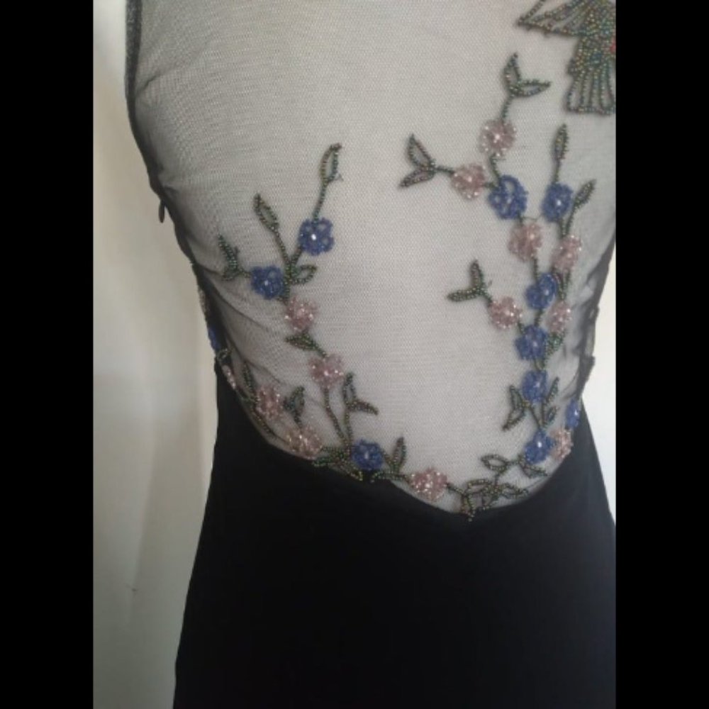 Vintage 1990s Gorgeous Hummingbird Beaded Dress Galliano Inspired - Picture 2 of 6